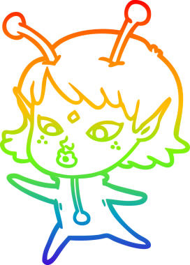 Gökkuşağı gradyan çizgisi bir insan tarafından çizilmiş güzel bir uzaylı kızın çizimi.