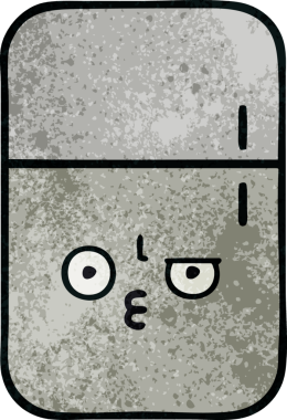 Bir insan tarafından çizilmiş buzdolabının retro grunge desenli karikatürü.