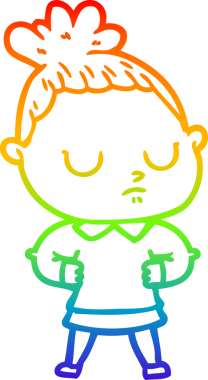 Gökkuşağı gradyan çizgi çizimi bir insan tarafından çizilmiş sakin bir kadın