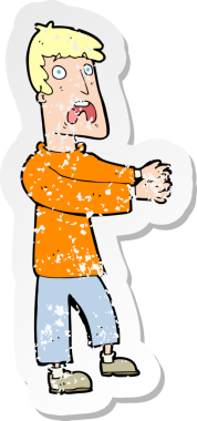 Bir insanın çizdiği korku dolu bir karikatürün gerilimli çıkartması.