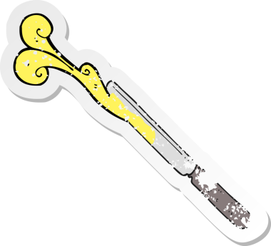 Bir insanın çizdiği tereyağı bıçağının gerilimli retro çıkartması.