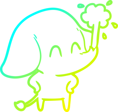 Bir insanın çizdiği suyu püskürten şirin bir filin soğuk eğimli çizgisi.