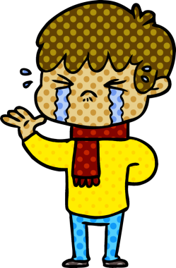 Bir insan tarafından çizilmiş ağlayan çizgi film çocuğu.