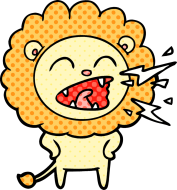 Bir insan tarafından çizilmiş kükreyen aslan çizgi filmi.