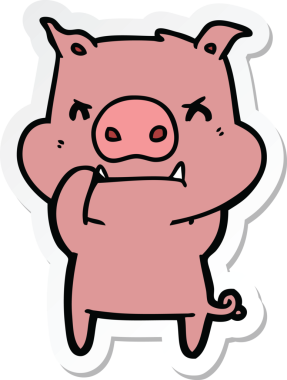 Bir insan tarafından çizilmiş kızgın çizgi film domuzu çıkartması.