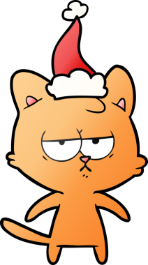 Bir insan tarafından çizilmiş Noel Baba şapkası takan bir kedinin gradyan çizimi.