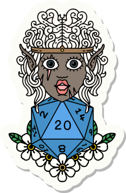 Bir insan tarafından çizilmiş 20 zarlı elf barbar karakterinin çıkartması.