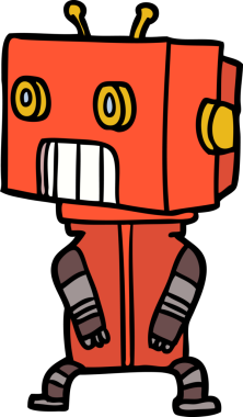 Bir insan tarafından çizilmiş çizgi film robotu