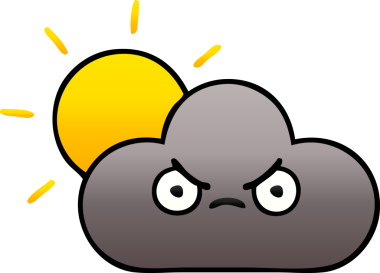 Bir fırtına bulutu ve bir insan tarafından çizilen güneşin gölgeli karikatürü