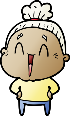 Bir insan tarafından çizilmiş mutlu yaşlı kadın çizgi filmi.