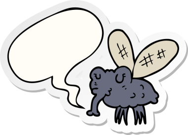 Bir insan tarafından çizilmiş konuşma balonu çıkartmalı çizgi film sineği.