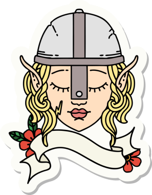 Bir insan tarafından çizilmiş elf dövüşçüsü karakterinin çıkartması.