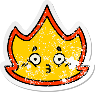 Bir insan tarafından çizilmiş şirin bir çizgi film yangınının sıkıntılı çıkartması.