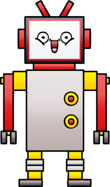 Bir insan tarafından çizilmiş mutlu bir robotun gölgeli çizgi filmi.