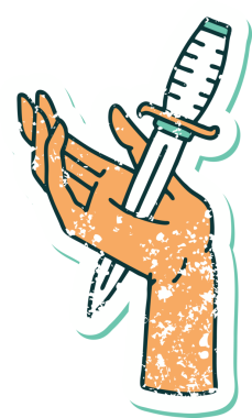 İnsan eliyle çizilmiş bir hançerin sembolik dövmeli görüntüsü.