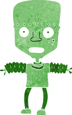 Bir insan tarafından çizilmiş çizgi film robotu