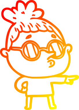 Bir insan tarafından çizilmiş gözlük takan çizgi film kadını çizimi.