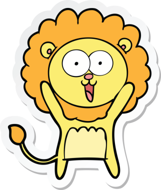 Bir insan tarafından çizilmiş mutlu bir aslanın çıkartması.