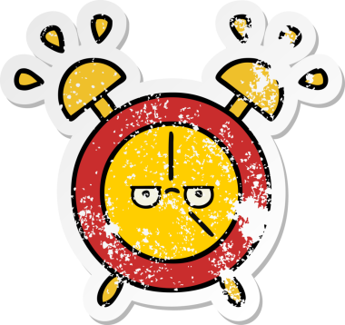 Bir insan tarafından çizilmiş sevimli bir çizgi film çalar saatinin sıkıntılı çıkartması.