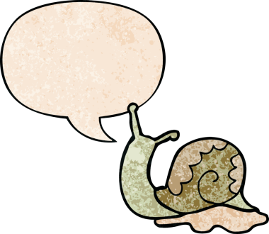 Konuşma baloncuklu çizgi film salyangozu insan tarafından çizilmiş retro doku tarzı.