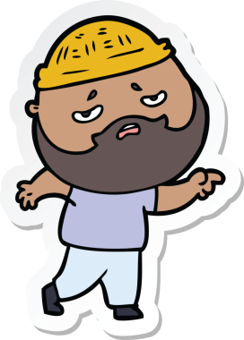 Bir insan tarafından çizilmiş sakallı endişeli bir karikatür çıkartması.