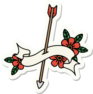 bir insan tarafından çizilmiş bir okun pankartıyla dövme stili etiketi