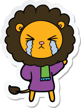 Bir insan tarafından çizilmiş ağlayan bir aslanın çıkartması.