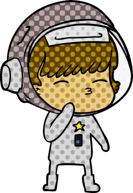 Bir insan tarafından çizilmiş meraklı astronot çizgi filmi.