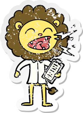 Bir insan tarafından çizilmiş kükreyen aslan doktorun sıkıntılı çıkartması.