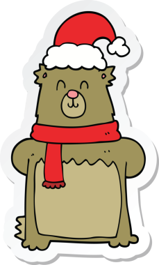 Bir insan tarafından çizilmiş Noel şapkası takan bir ayının çıkartması.