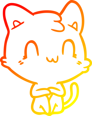 Bir insan tarafından çizilen mutlu çizgi bir kedinin sıcak gradyan çizimi