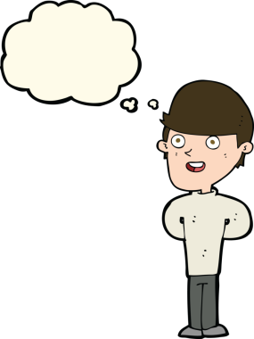 Bir insan tarafından çizilmiş düşünce balonlu mutlu adam çizgi filmi.