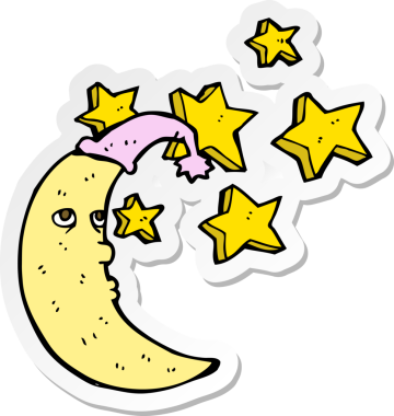 Bir insan tarafından çizilmiş uykulu bir ay çizgi filminin çıkartması.