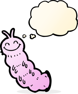 Bir insan tarafından çizilmiş düşünce baloncuklu çizgi film tırtılı.