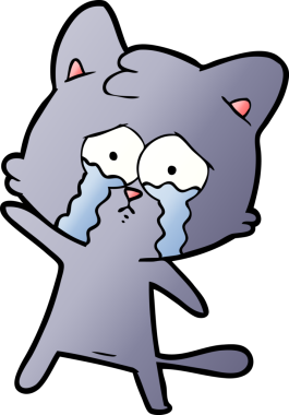 Bir insan tarafından çizilmiş ağlayan çizgi film kedisi.