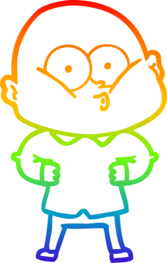 Gökkuşağı gradyan çizgi çizimi bir insan tarafından çizilmiş kel bir adamın çizimi