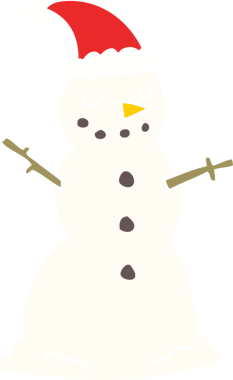 Bir insan tarafından çizilmiş düz renkli bir kardan adam.