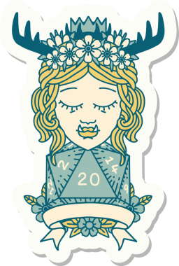 Bir insan tarafından çizilmiş 20 zarlı Ork Druid karakterinin çıkartması.