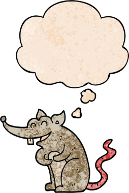 Bir insan tarafından çizilmiş grunge desenli düşünce baloncuklu çizgi film faresi.