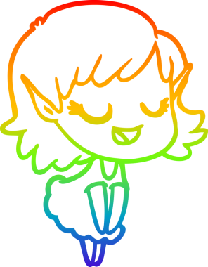 Gökkuşağı gradyan çizgisi mutlu çizgi film kızı bir insan tarafından çizilmiş.