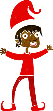 Çizgi film bir insan tarafından çizilmiş Noel elfini heyecanlandırıyor.