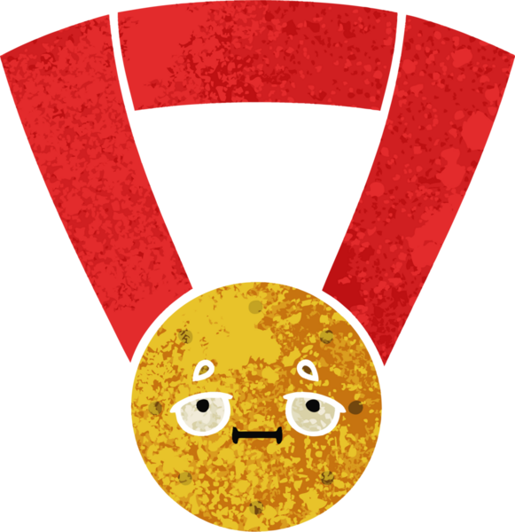 Bir insan tarafından çizilmiş altın madalyanın retro çizim tarzı karikatürü.