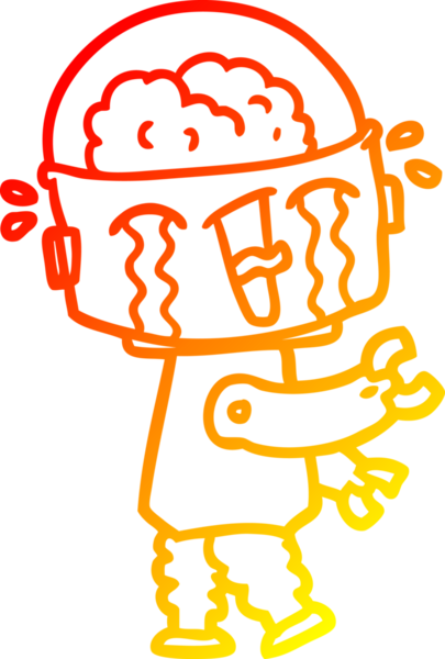 Bir insan tarafından çizilmiş, karikatür ağlayan robot çizimi.