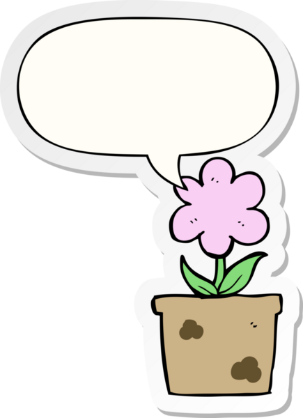 Bir insan tarafından çizilmiş baloncuk çıkartmalı şirin bir karikatür çiçeği.