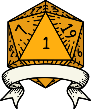 Retro Dövme Biçimi Doğal Bir d20 zar bir insan tarafından çizildi