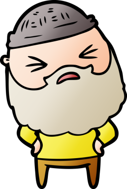 Bir insan tarafından çizilmiş sakallı bir çizgi film adamı.