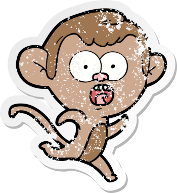 Bir insan tarafından çizilmiş, şok olmuş bir maymunun sıkıntılı çıkartması.