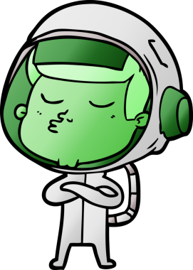 Bir insan tarafından çizilmiş kendine güvenen bir astronot çizgi filmi.