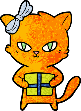 Bir insan tarafından çizilmiş sevimli çizgi film kedisi.