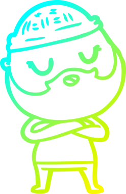 Bir insan tarafından çizilmiş sakallı bir çizgi film karakteri.